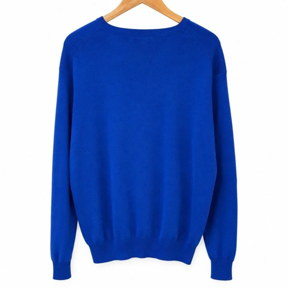 Polo‎ Ralph Lauren Cobalt Blue Sweater Mens XL Cotton Preppy Coastal Logo V-Neck